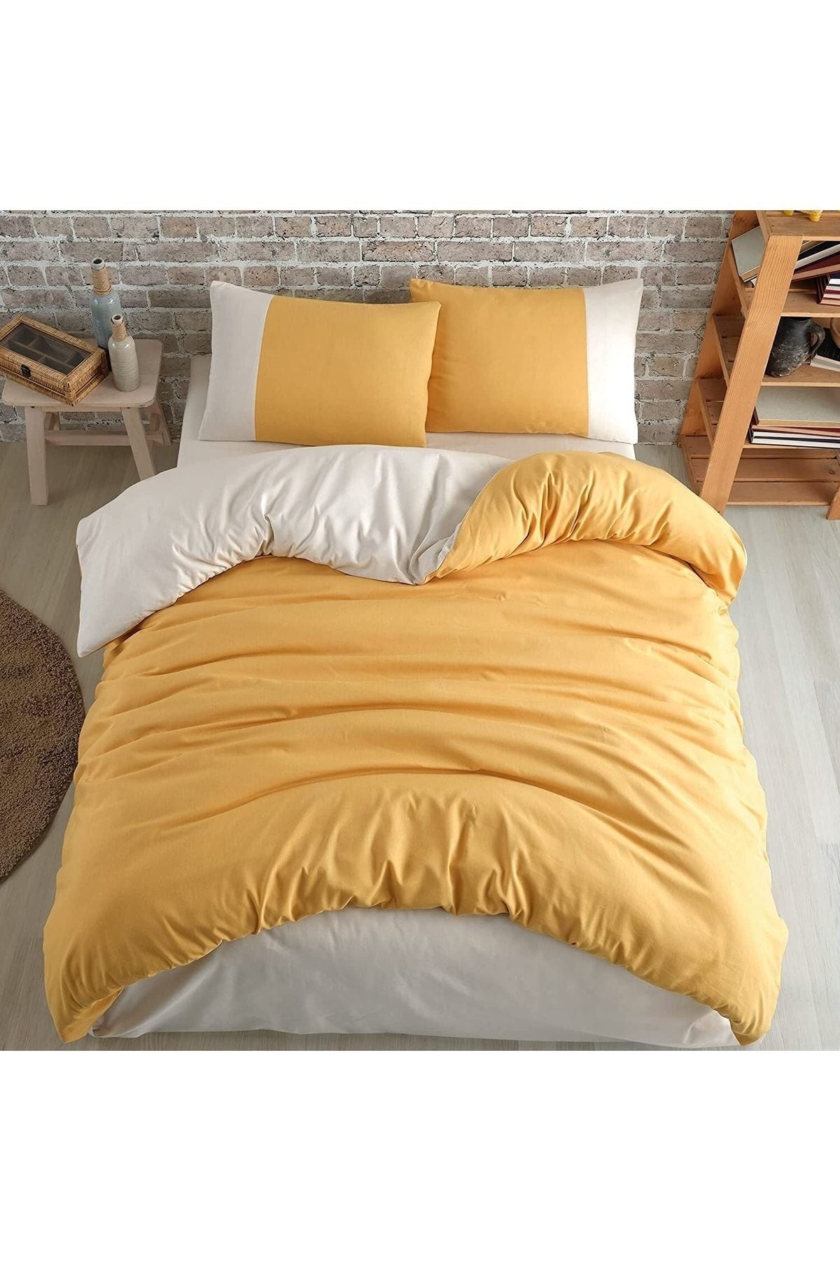 Soft Organik %100 Pamuk Çift Kişilik Nevresim Takımı Lastikli Çarşaf Çift Renk