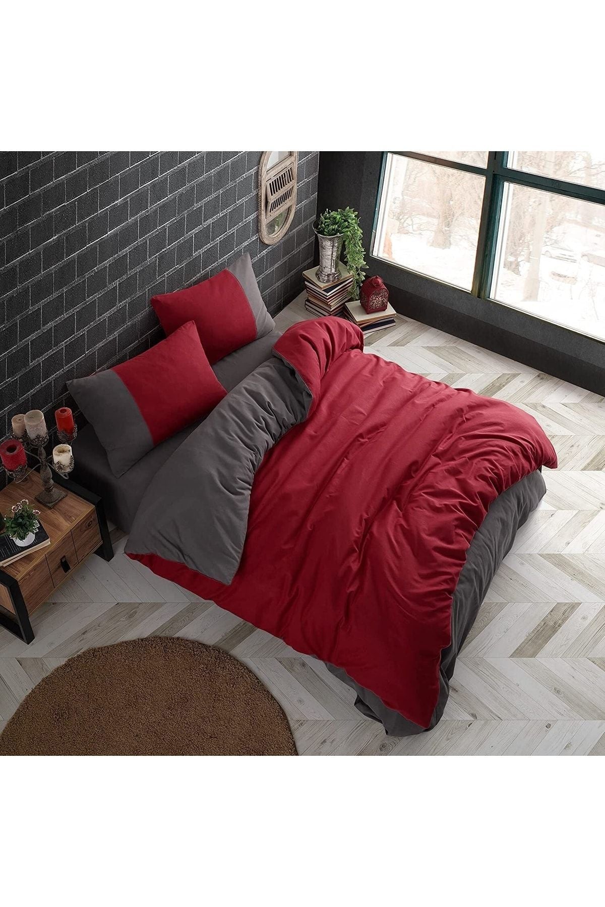 Soft Organik %100 Pamuk Çift Kişilik Nevresim Takımı Lastikli Çarşaf Çift Renk