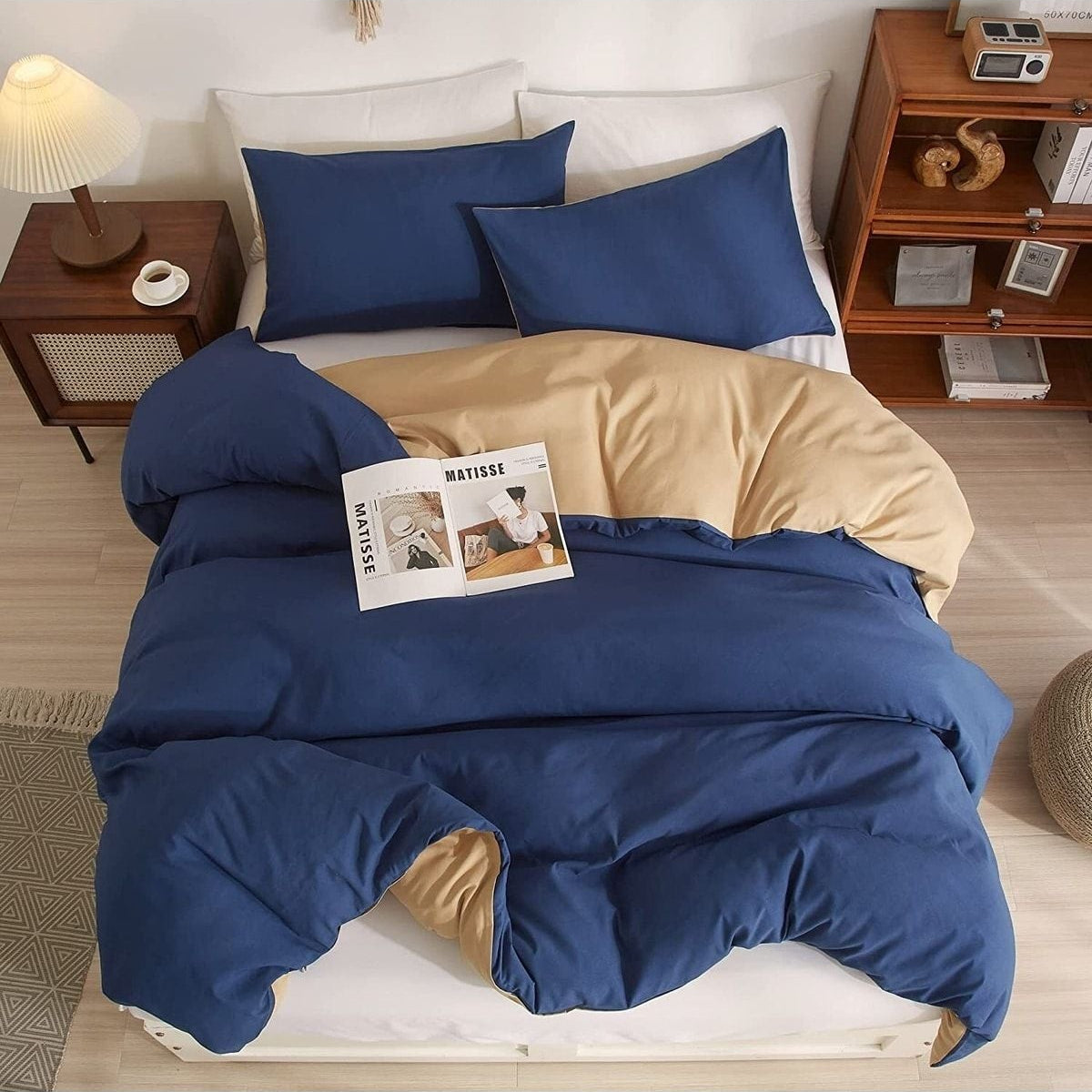 Soft Organik %100 Pamuk Çift Kişilik Nevresim Takımı Lastikli Çarşaf Çift Renk