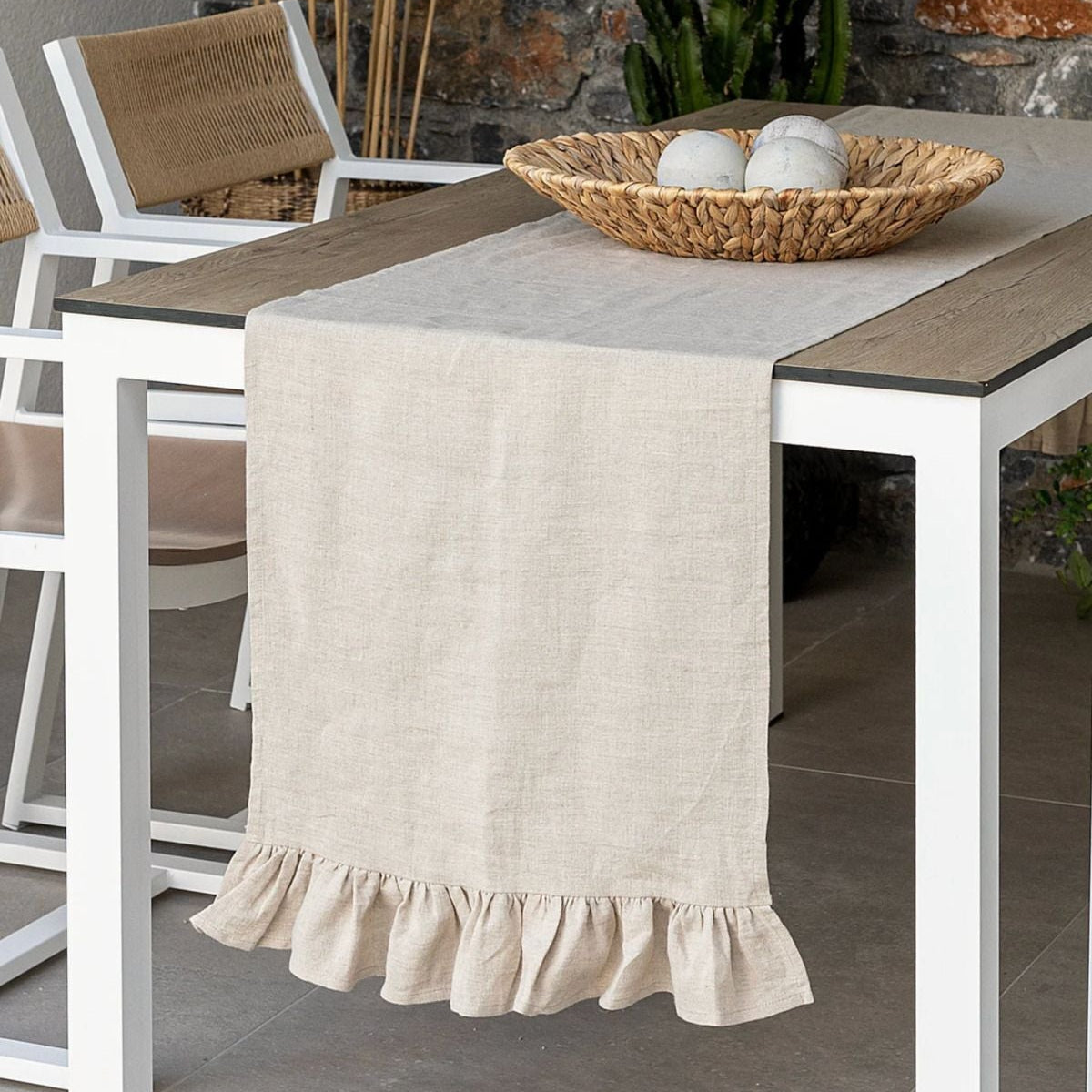 %100 Pamuklu Ham Keten Kenarları Fırfırlı Vintage Runner 40x140 cm