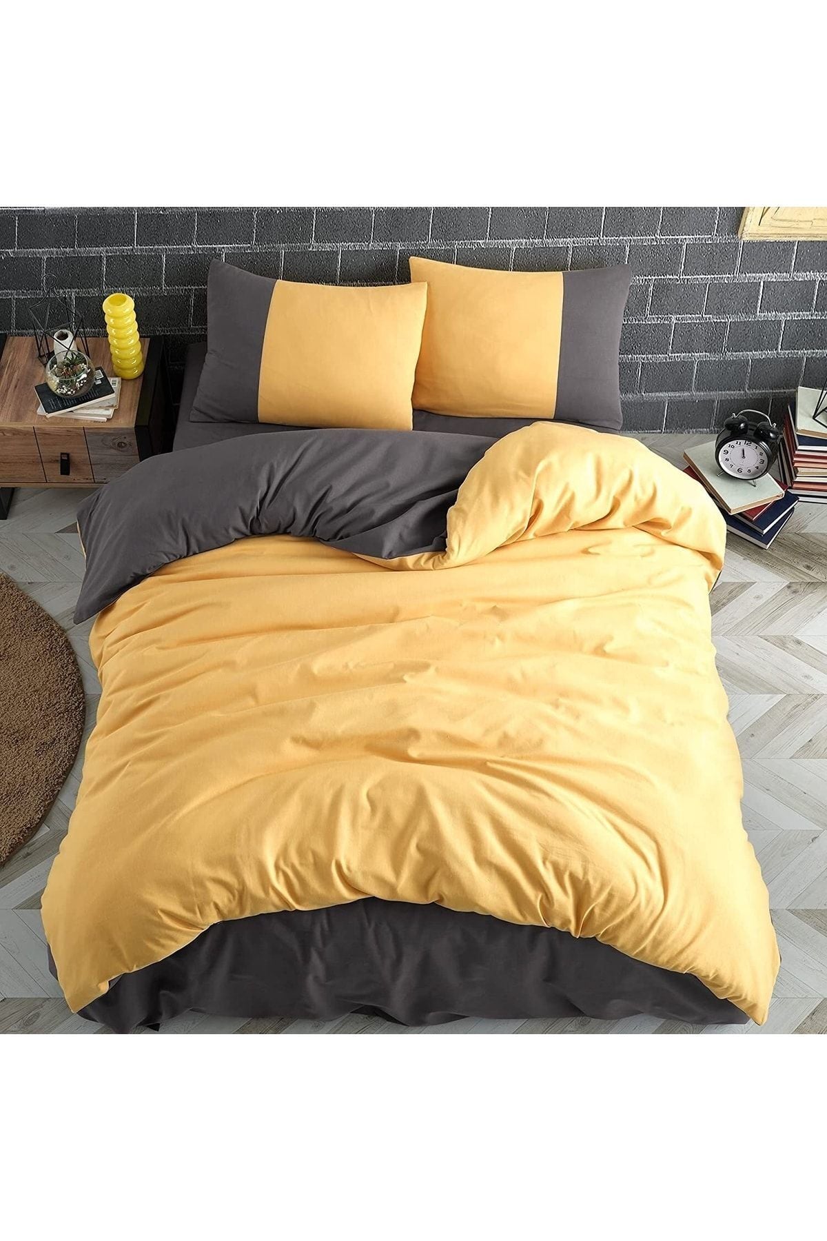 Soft Organik %100 Pamuk Çift Kişilik Nevresim Takımı Lastikli Çarşaf Çift Renk
