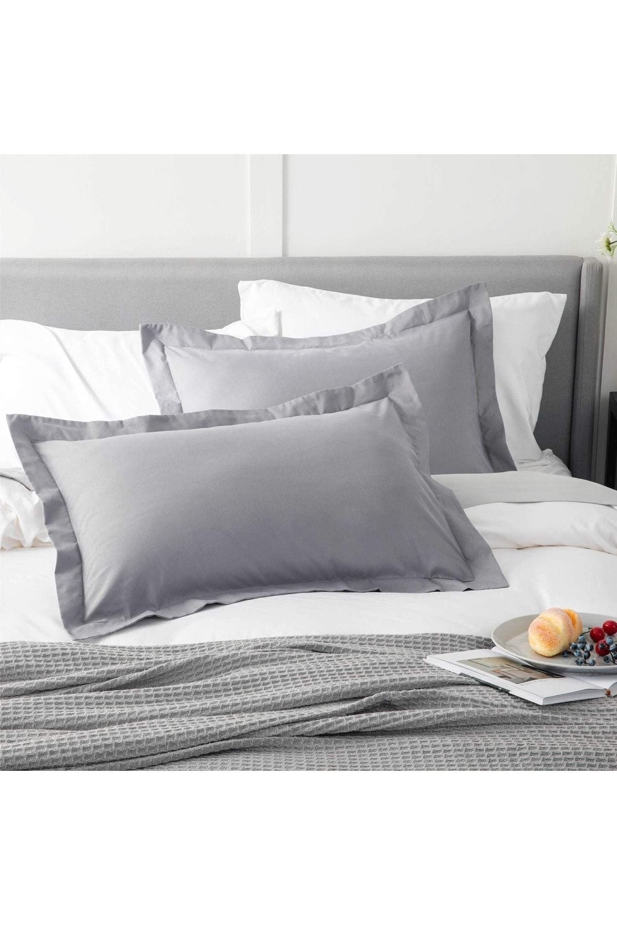 %100 Pamuklu Kulaklı Kenarlı Dekor 50x70 Cm 2 Adet Yastık Kılıfı