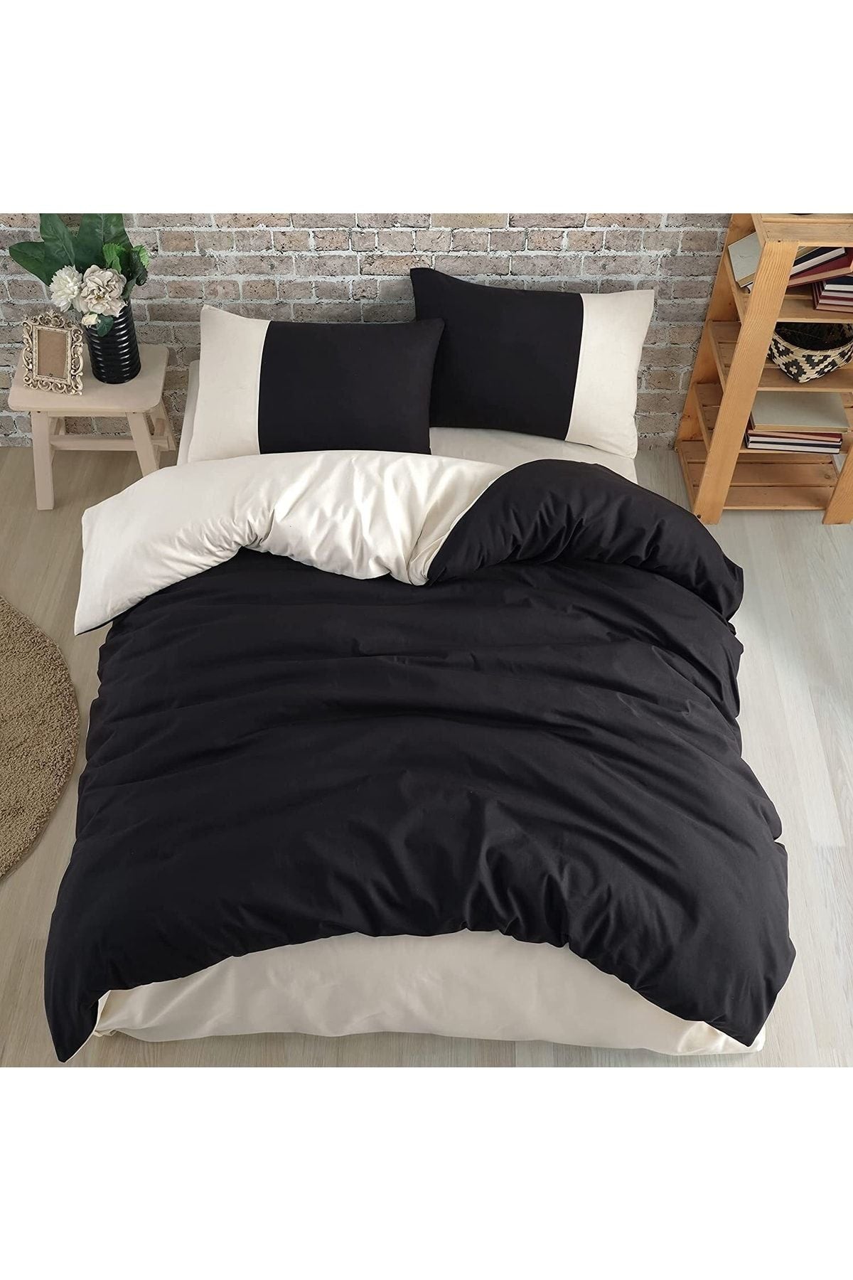 Soft Organik %100 Pamuk Çift Kişilik Nevresim Takımı Lastikli Çarşaf Çift Renk