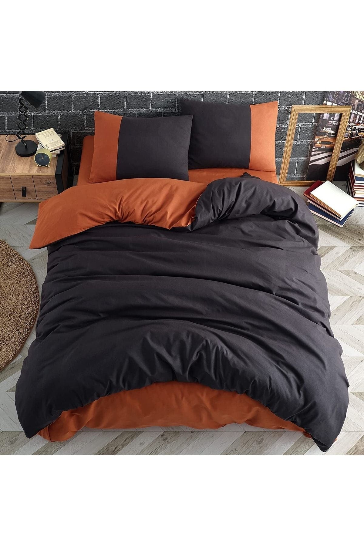 Soft Organik %100 Pamuk Çift Kişilik Nevresim Takımı Lastikli Çarşaf Çift Renk
