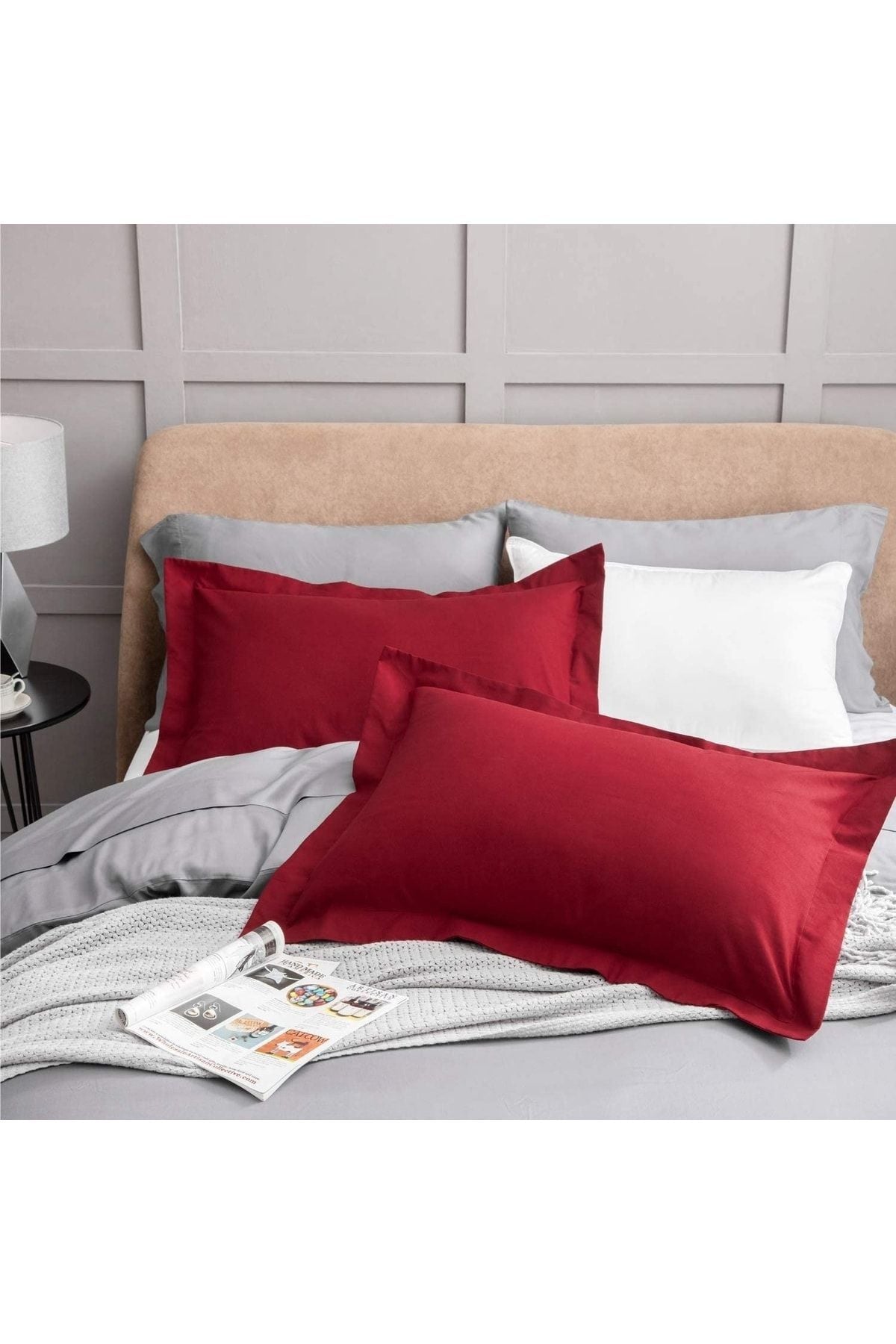 %100 Pamuklu Kulaklı Kenarlı Dekor 50x70 Cm 2 Adet Yastık Kılıfı