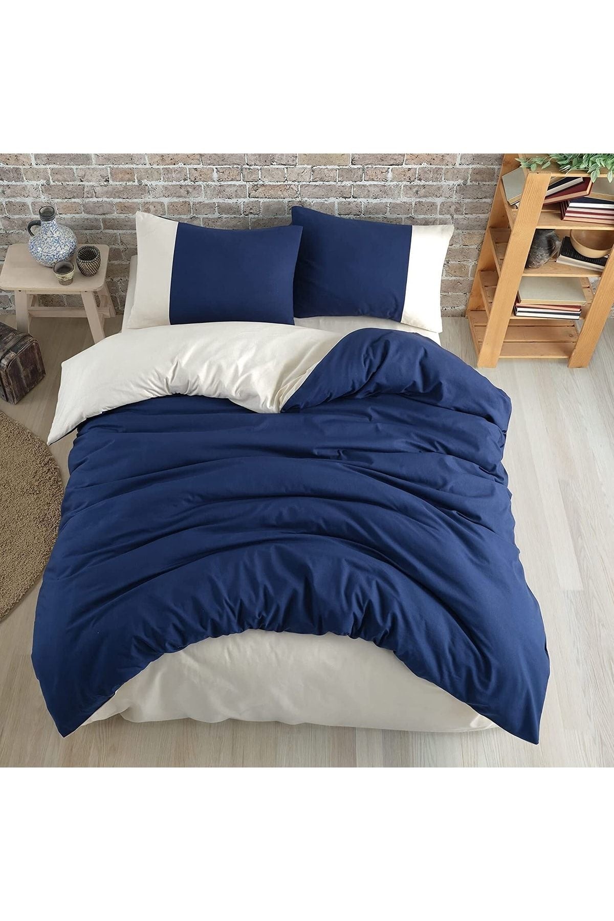 Soft Organik %100 Pamuk Çift Kişilik Nevresim Takımı Lastikli Çarşaf Çift Renk