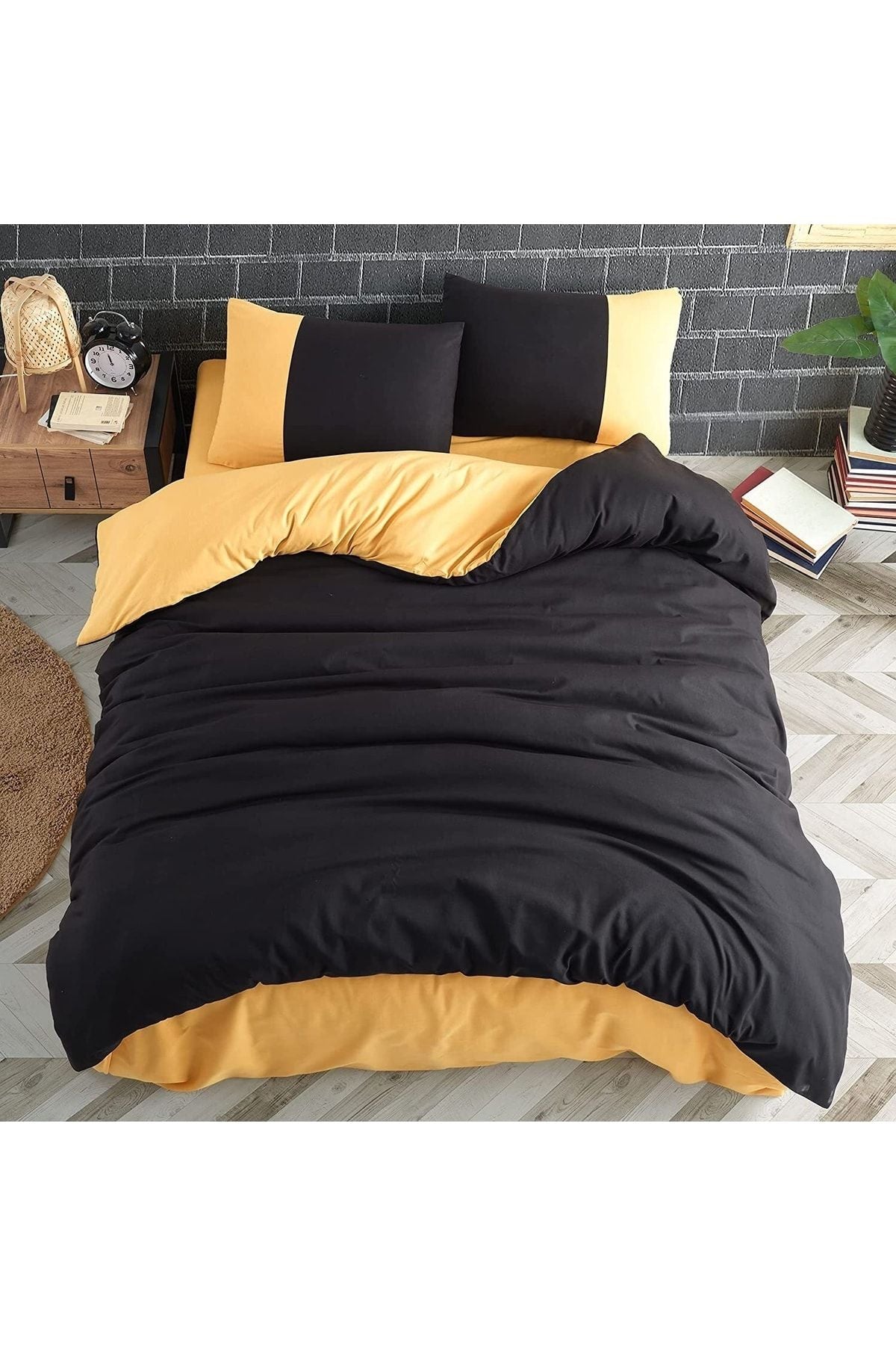 Soft Organik %100 Pamuk Çift Kişilik Nevresim Takımı Lastikli Çarşaf Çift Renk