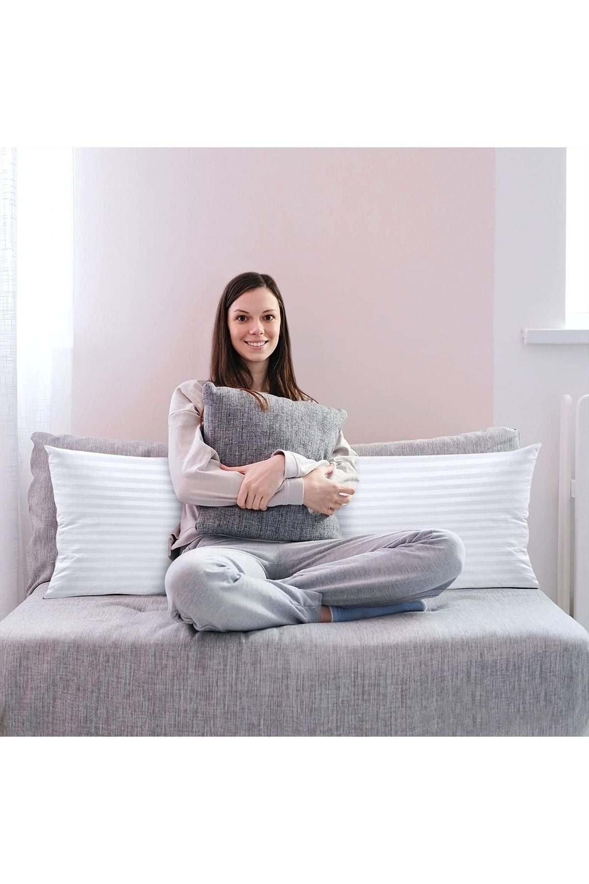 Otel Serisi Ipek Dokulu Pamuk Saten Uzun Yastık Kılıfı 50x135cm Hamile Yastık Kılıfı 1 Adet