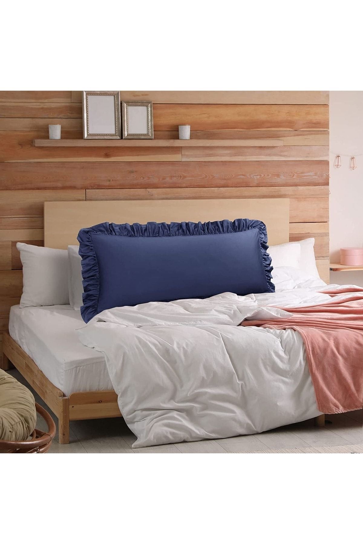 Natural %100 Pamuklu Fırfır Decor Uzun Yastık Kılıfı 50x135cm Hamile Yastığı Gri Renk 1 Adet