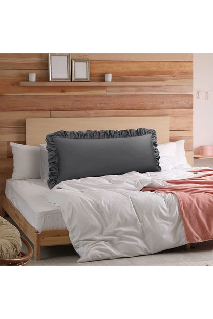 Natural %100 Pamuklu Fırfır Decor Uzun Yastık Kılıfı 50x135cm Hamile Yastığı Gri Renk 1 Adet