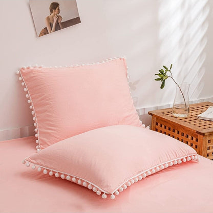 %100 Pamuklu Beyaz Ponpon Kenarlı Decor 50x70 Cm 2 Adet Yastık Kılıfı