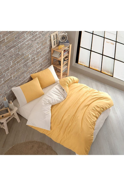 Soft Organik %100 Pamuk Çift Kişilik Nevresim Takımı Lastikli Çarşaf Çift Renk
