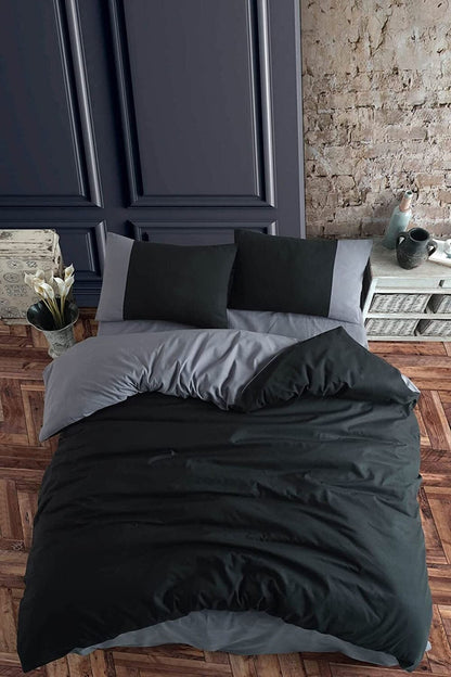 Soft Organik %100 Pamuk Çift Kişilik Nevresim Takımı Lastikli Çarşaf Çift Renk