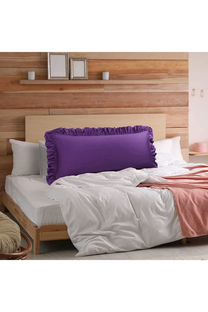 Natural %100 Pamuklu Fırfır Decor Uzun Yastık Kılıfı 50x135cm Hamile Yastığı Gri Renk 1 Adet