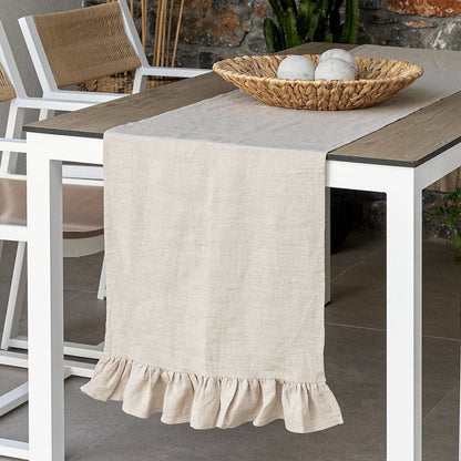 %100 Pamuklu Ham Keten Kenarları Fırfırlı Vintage Runner 40x140 cm