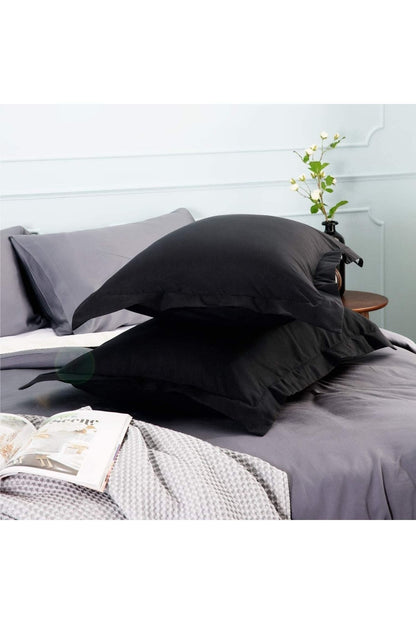 %100 Pamuklu Kulaklı Kenarlı Dekor 50x70 Cm 2 Adet Yastık Kılıfı