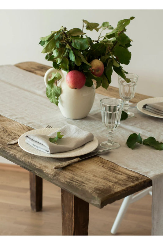 %100 Pamuklu Ham Keten Pure Runner 40x140 Cm Krem Renk