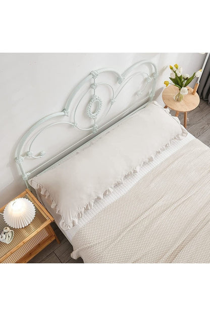 Natural %100 Pamuklu Fırfır Decor Uzun Yastık Kılıfı 50x135cm Hamile Yastığı Gri Renk 1 Adet