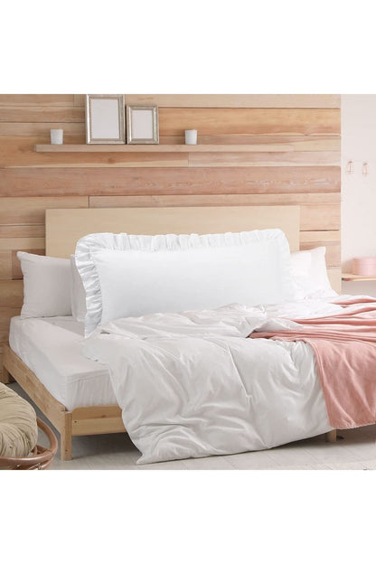 Natural %100 Pamuklu Fırfır Decor Uzun Yastık Kılıfı 50x135cm Hamile Yastığı Gri Renk 1 Adet