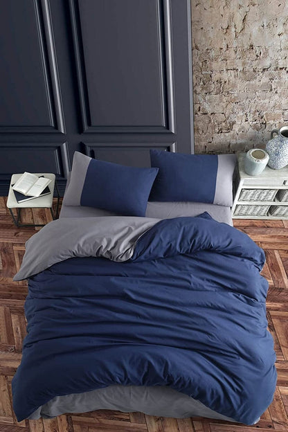 Soft Organik %100 Pamuk Çift Kişilik Nevresim Takımı Lastikli Çarşaf Çift Renk