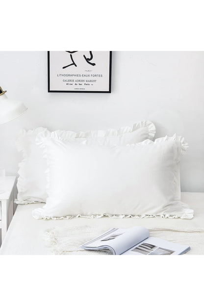%100 Pamuklu Fırfır Kenarlı Decor 50x70 Cm 2 Adet Yastık Kılıfı