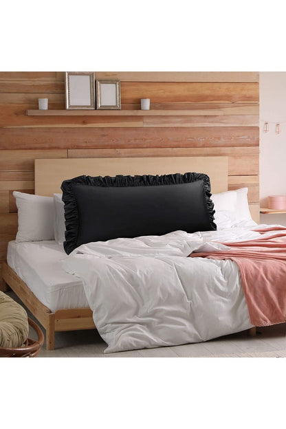 Natural %100 Pamuklu Fırfır Decor Uzun Yastık Kılıfı 50x135cm Hamile Yastığı Gri Renk 1 Adet