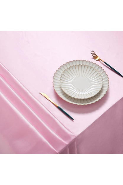 %100 Saten Masa Örtüsü 160x200 cm Parlak Tasarım Özel Gün Sunum Yemek Masası Örtüsü Leke Tutmaz