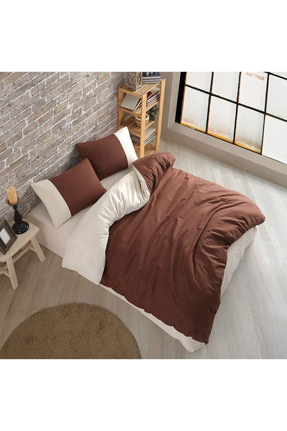 Soft Organik %100 Pamuk Çift Kişilik Nevresim Takımı Lastikli Çarşaf Çift Renk