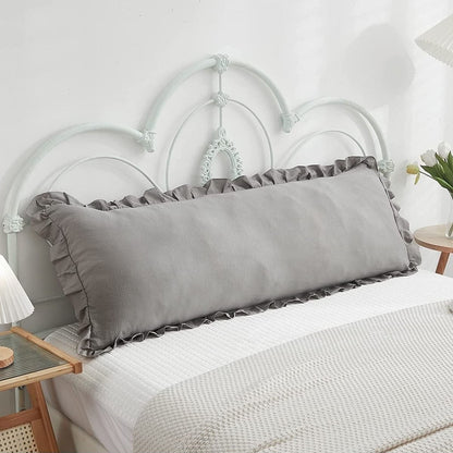 Natural %100 Pamuklu Fırfır Decor Uzun Yastık Kılıfı 50x135cm Hamile Yastığı Gri Renk 1 Adet