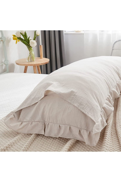 Natural %100 Pamuklu Fırfır Decor Uzun Yastık Kılıfı 50x135cm Hamile Yastığı Gri Renk 1 Adet