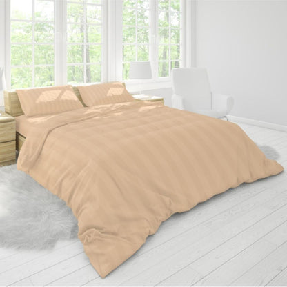 Bej otel nevresim takımı, çizgili saten doku, queen size
